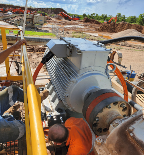 Slip ring motor upgrade requiring re-design and machining of sole plates followed by installation and alignment.